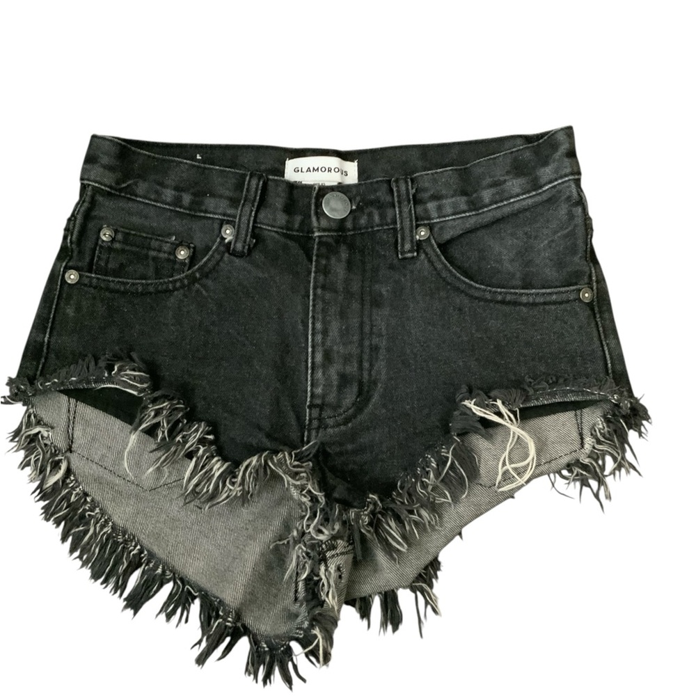 Glamorous Black Frayed Hem High-Rise Denim Shorts XS